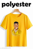 Yellow printed net short sleeve t-shirt for men, featuring CBN Nara Chandra Babu Naidu TDP design. Made from polyester
