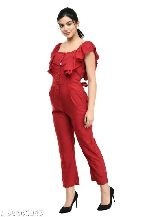 Elegant crepe women's jumpsuit - solid pattern, Western wear, India