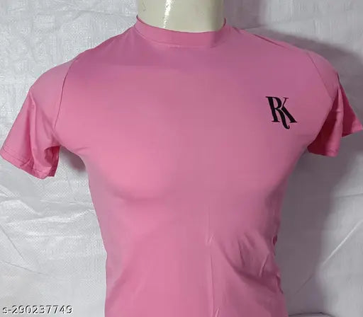 Pink cotton blend short sleeve t-shirt in solid color, size M, L, or XL from India