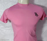 Pink cotton blend short sleeve t-shirt in solid color, size M, L, or XL from India