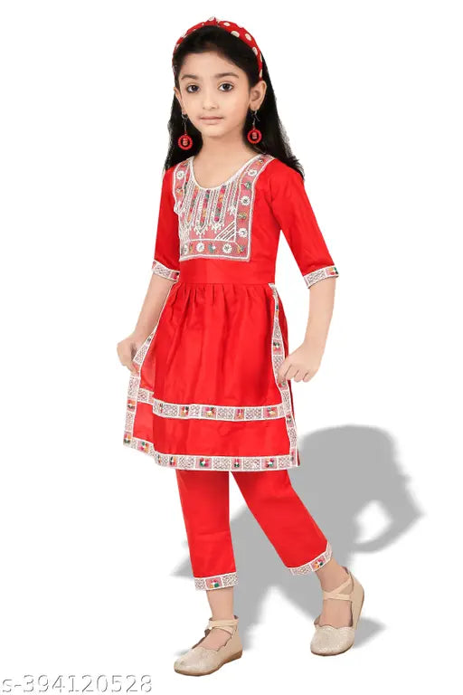 Embroidered rayon pyjama set for girls (1-2yrs to 7-8yrs), Indian ethnic fashion blend