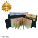 Black PU album leather men's wallet with 5 compartments, solid pattern, free size (9cm x 12cm), made in India