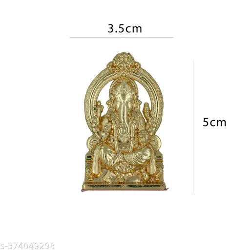 Metal Ganesh idol, self-adhesive, home office or car dashboard showpiece, 5cm religious figurine from India