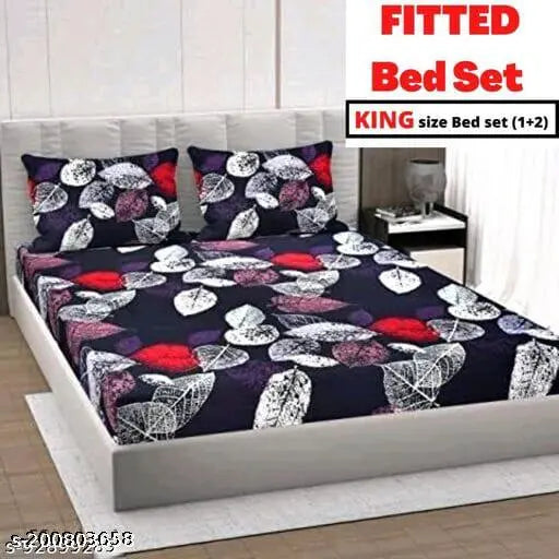 Multicolor Comfolust 144TC microfiber fitted elastic bedsheet - vibrant botanical print, summer-ready for double king beds