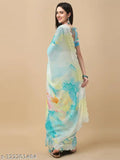 Sky Blue Multi Shibori Tie-Dye Chiffon Saree with Diamond Scalloping & Printed Net Blouse, perfect for festive and party wear