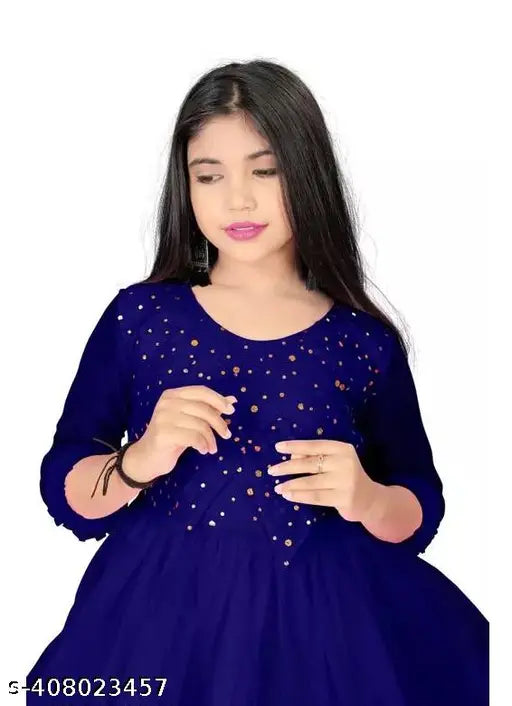 High-quality net sleeve gown set, sizes 5-6 to 15-16 years, B. R. Enterprise, perfect for special occasions, made in India