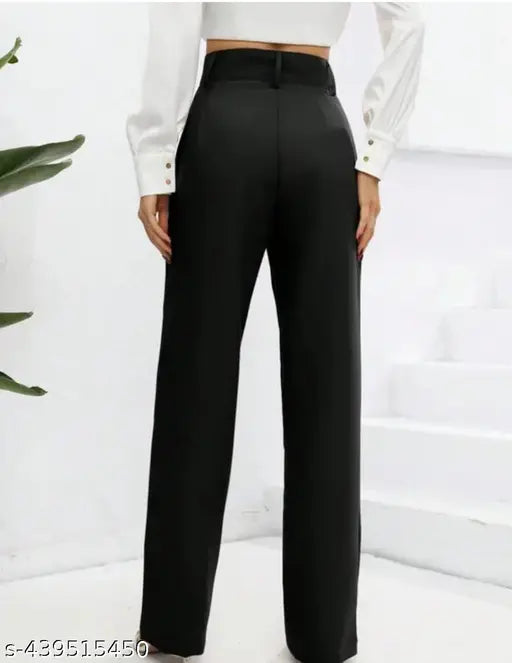 Black lycra high-waisted women's button pants