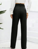 Black lycra high-waisted women's button pants