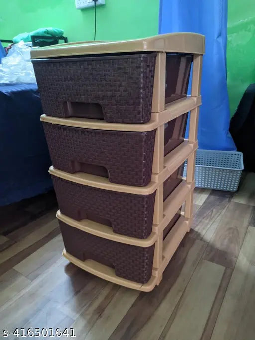 Plastic organizer, brown drawers, stackable trays, 12 compartments