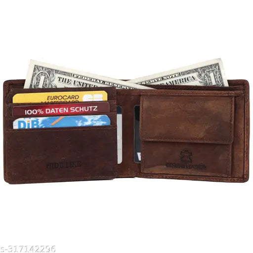 Brown 100% genuine leather RFID protected wallet for men, perfect Rakhi gift with secret compartments and advanced RFID security