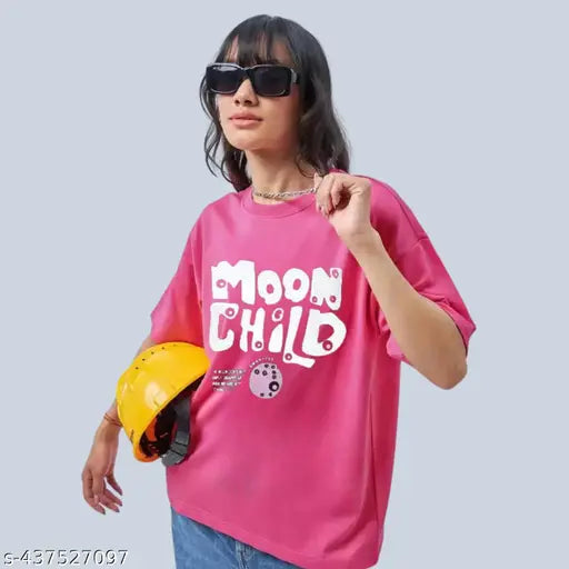 Graphic printed cotton blend t-shirt for women