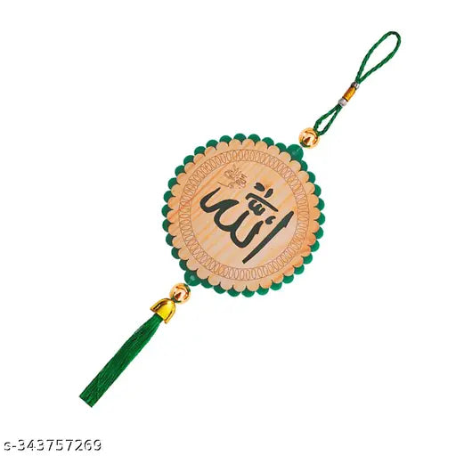 Green wood Muslim prayer Allah showpiece for car dashboard
