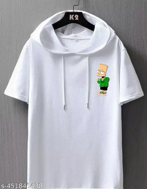 New trendy polyester hoodie sweatshirt for men, printed design on short sleeves