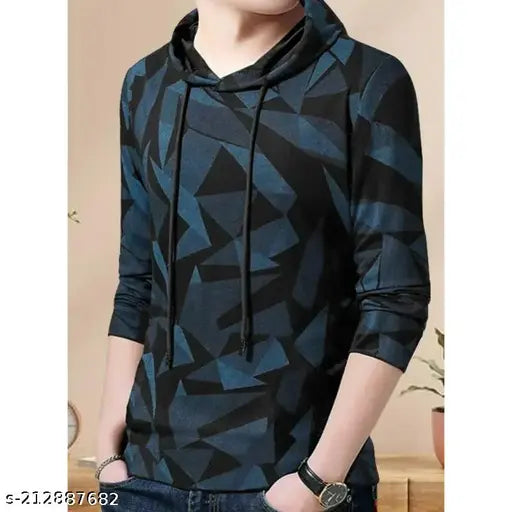 Multicolor printed cotton hoodie, soft and comfortable men's T-shirt with vintage effect. Breathable, trendy, and eco-friendly