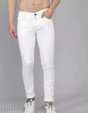 Cotton blend, plain white jeans for men - size 28, 30, or 32 from India