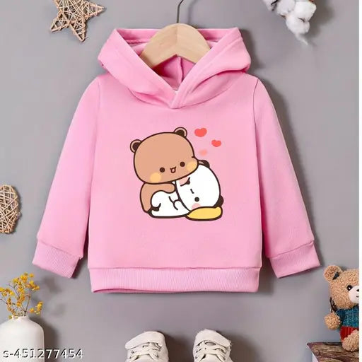 Pink t-shirt with sweetheart neckline, girl's hoodie, cartoon bear design