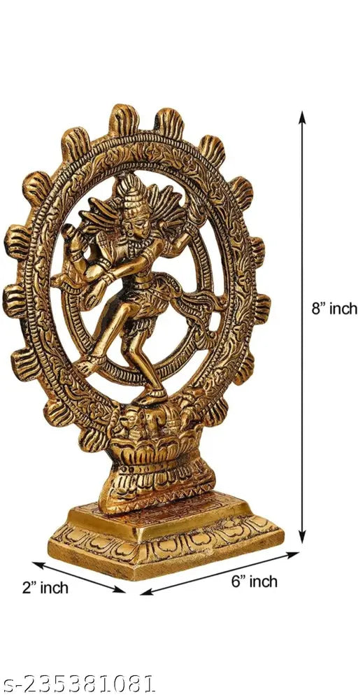 Metal Nataraj idol of Shiv dancing, 10" L x 10" W x 10" H, for home, temple, office gifting; symbolizes luck, happiness, prosperity. Handcrafted in India