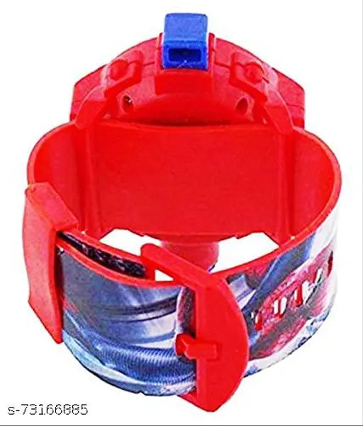 Red digital watch with a blue strap