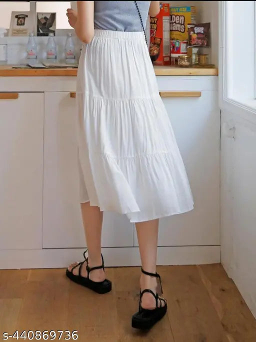 White cotton ruffle hem skirt, knee length