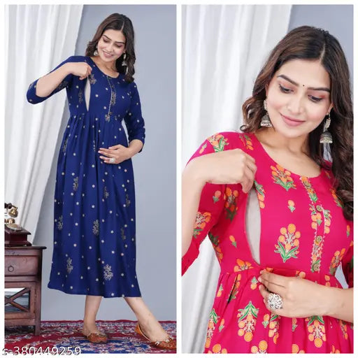 Long blue and red kameez with floral embroidery