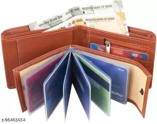PU leather classic world zip wallet, 2-compartment style with slot for cards & notes, brown fashion accessory