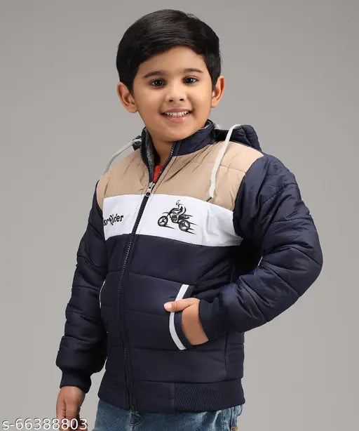 Stylish boy's zippered winter jacket with a hoodie pullover