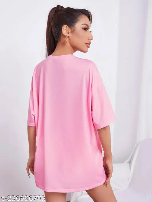 Pink Lavender & White Inspire Butterfly Oversize T-Shirt, women's casual wear, cotton blend, short sleeves, varsity style, under 199 INR