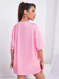 Women's long sleeve oversized pink t-shirt with lavender design, under 199, 299, 399