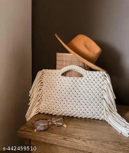 Premium handmade macrame sling cross-body Boho fringe purse, 12 x 10 inches