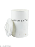 White mild steel air tight storage jar, condiment shape, suitable for vegetables, features BPA free lid