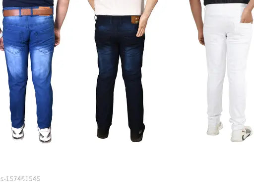 Designer creation denim jeans for men, solid denim, classic fit - 3 pack (sizes 28-36, India origin)