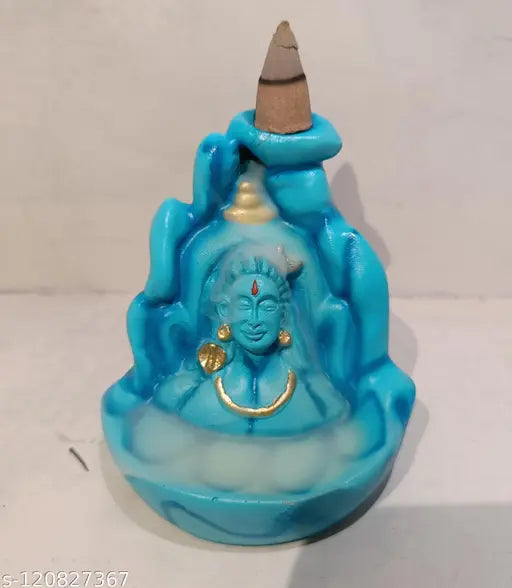 Blue Adiyogi polyresin smoke fountain with 11 cones, decorative home item for pooja or office space