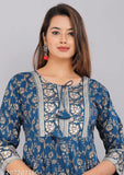 Blue printed anarkali dress with floral print on long sleeves