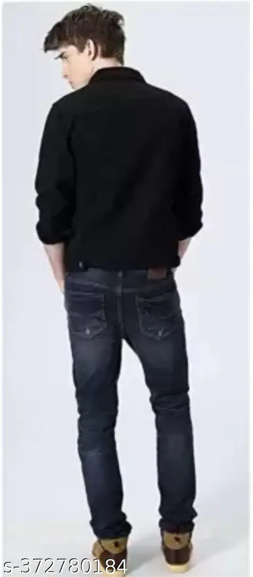 Indian-made men's solid denim jacket, long sleeves, size S-XL