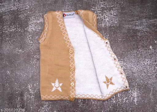 Woolen unisex kids' animal print pullover, embroidered net design in 100% natural cotton fabric - perfect for winter wear