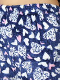 Navy blue velvet all-over heart printed women's lightweight winter night suit set with long sleeves, perfect for lounging and sleeping. Made from cozy, wrinkle/shrink-free fabric in India - ideal holiday gift
