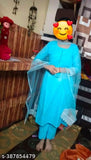 Cotton blend kurta set for women with dupatta and pants, dyed/washed net pattern, three-quarter sleeves. Single size available