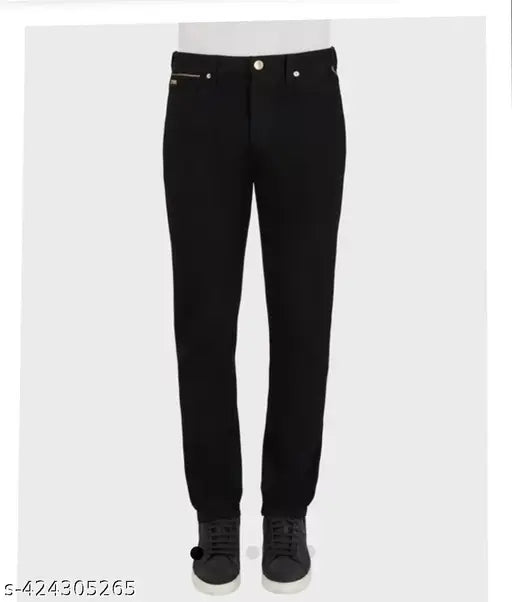 Men's black polycotton solid denim jeans, size options: 28, 30, 32, 34 (India origin)