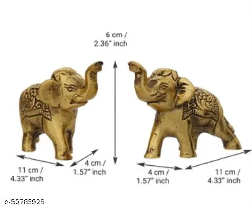 Golden, intricately designed, antique finish elephant set (3 pieces) - traditional Indian temple decor and gifting item for home, office, or religious worship