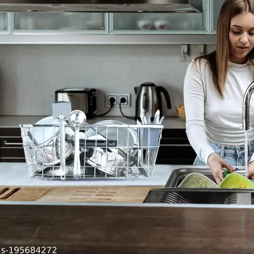 Metal stainless steel dish rack with spoon holder