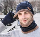 Ultra soft woolen beanie cap & scarf set, warm & snowproof for men & women, embroidered net pattern, India origin