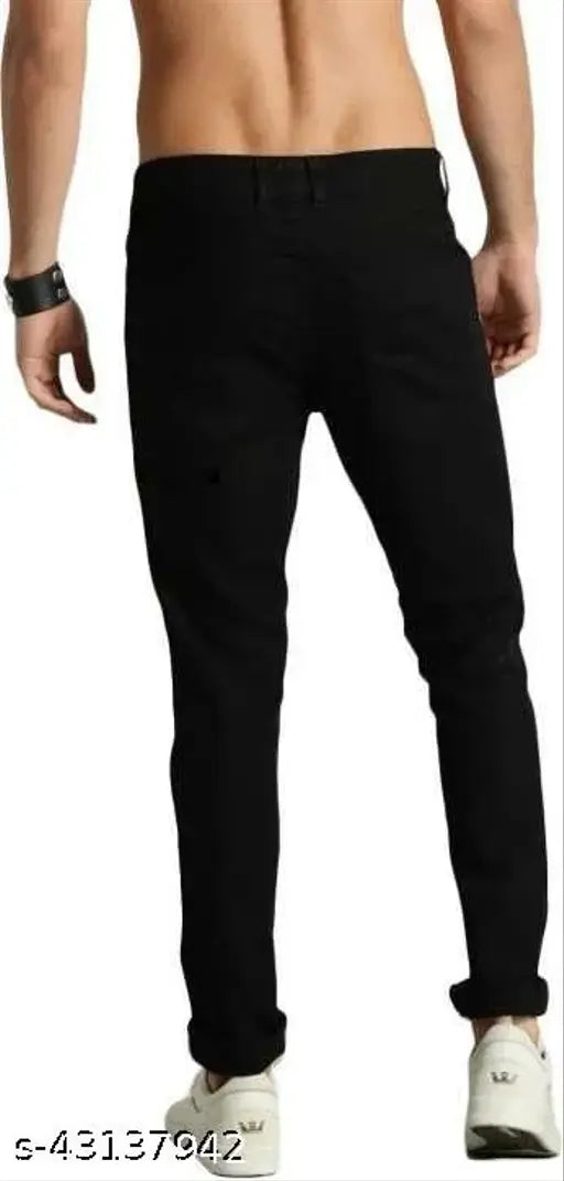 Black denim stretch skinny fit jeans for men by Creatywitty, ideal for casual outfits