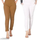 Cotton stretchable white biscuit combo pants for women with pockets, ideal for casual wear or lounging