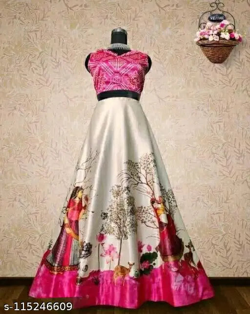 Silk blend Panihari Rajvadi type lehengha choli with botanical print for kids' festive wear, 9-12 months size