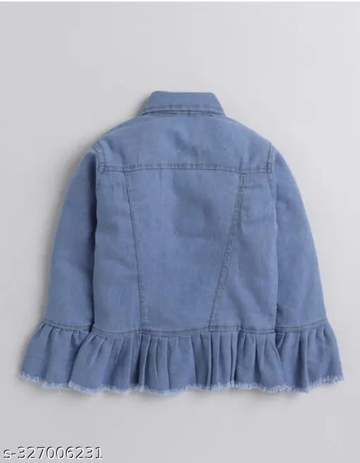 Light blue denim jacket with ruffled hem