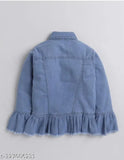 Light blue denim jacket with ruffled hem