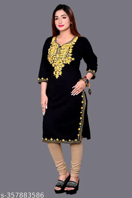 Designer black kameez with gold embroidered detailing and a small floral pattern
