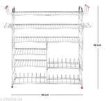 Stainless steel 6 shelf wall mount kitchen utensils rack with plate and cutlery stand, 36"L x 36"H inches