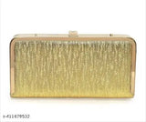 Golden sequin clutch with long handles, gold accent hardware