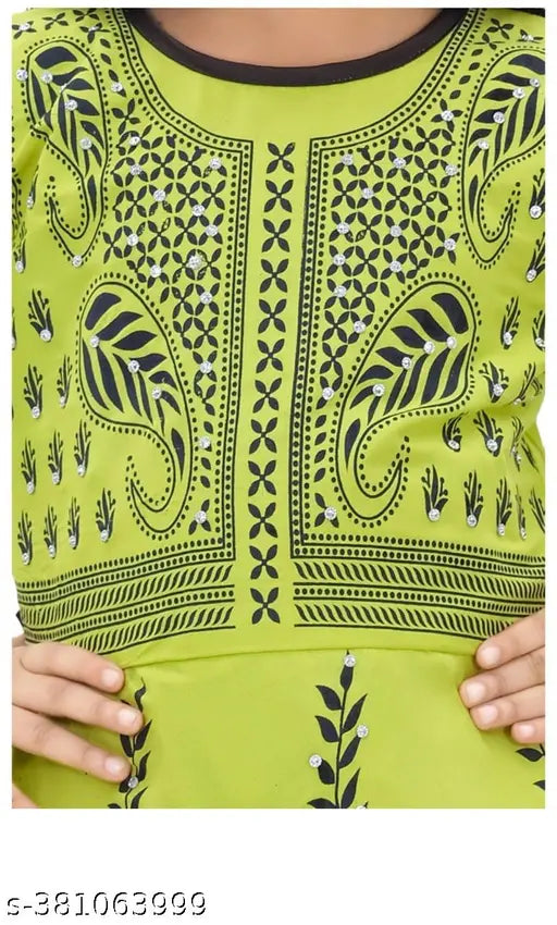 Kids girls cotton frock with leggings set, printed anarkali style for parties (India)